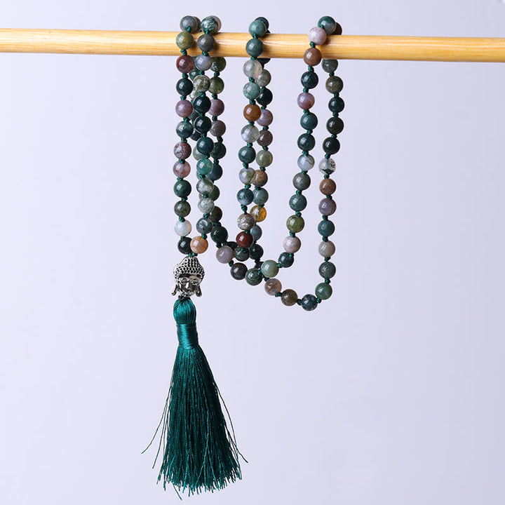 Pulsera de limpieza de cabeza de Buda de ágata india con 108 Buddha Stones