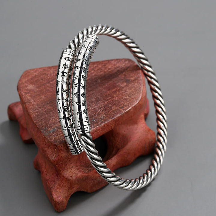 Brazalete de pulsera de equilibrio con diseño retorcido de Sutra de corazón Retro de Buddha Stones
