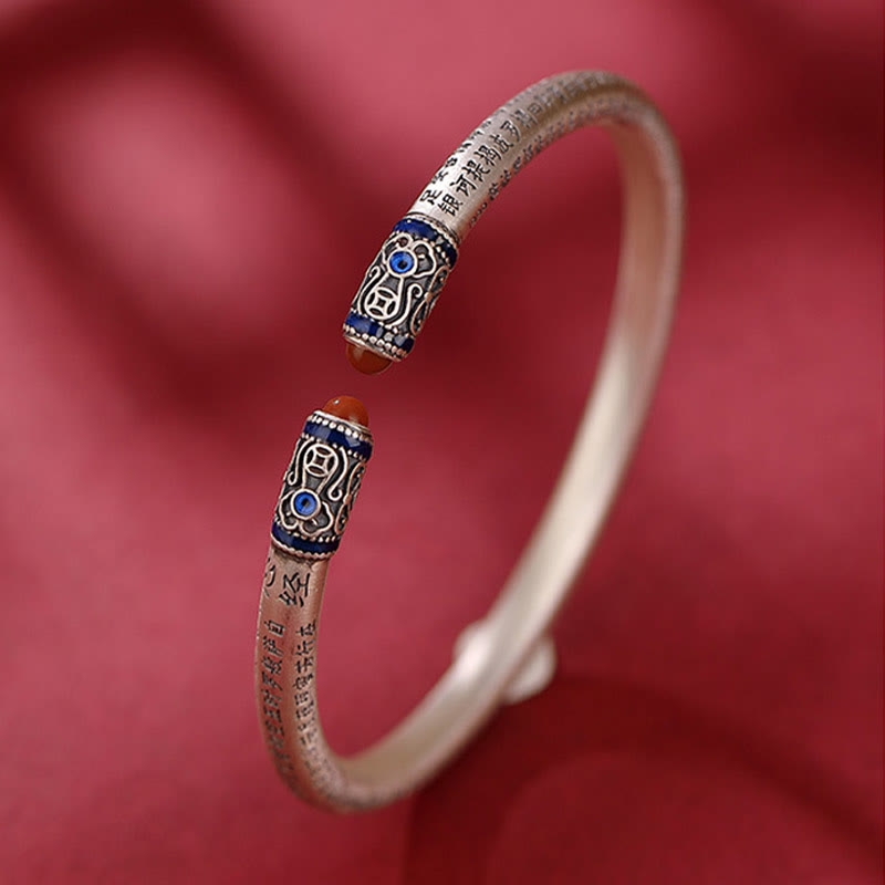 Pulsera de protección de ágata roja grabada con Sutra de corazón de plata de ley 999 con Buddha Stones