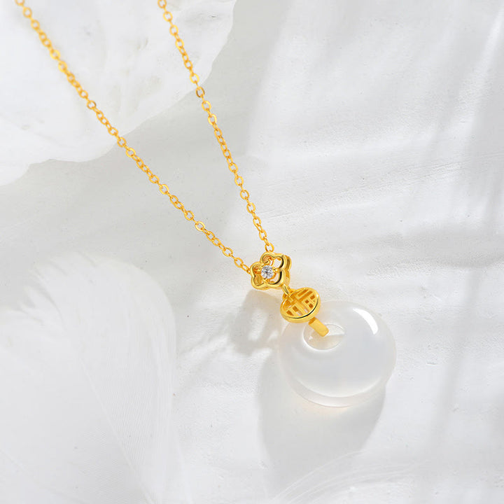 Colgante de plata de ley 925 con Buddha Stones y ágata blanca con el símbolo de la suerte y la felicidad - image 2