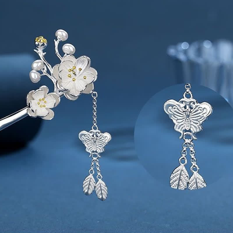 Horquilla con borlas de libertad y amor de mariposa, flor de ciruelo - image 7