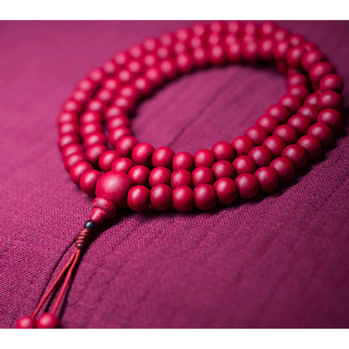 Pulsera de protección de madera natural Abelia Biflora con Buddha Stones Mala