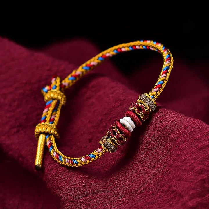 Pulsera de hilo trenzado de la suerte de color Dunhuang hecha a mano con Buddha Stones