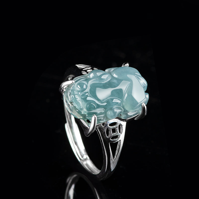 Buddha Stones Plata de Ley 925 Fengshui Riqueza Prosperidad Jade PiXiu Anillo de Suerte