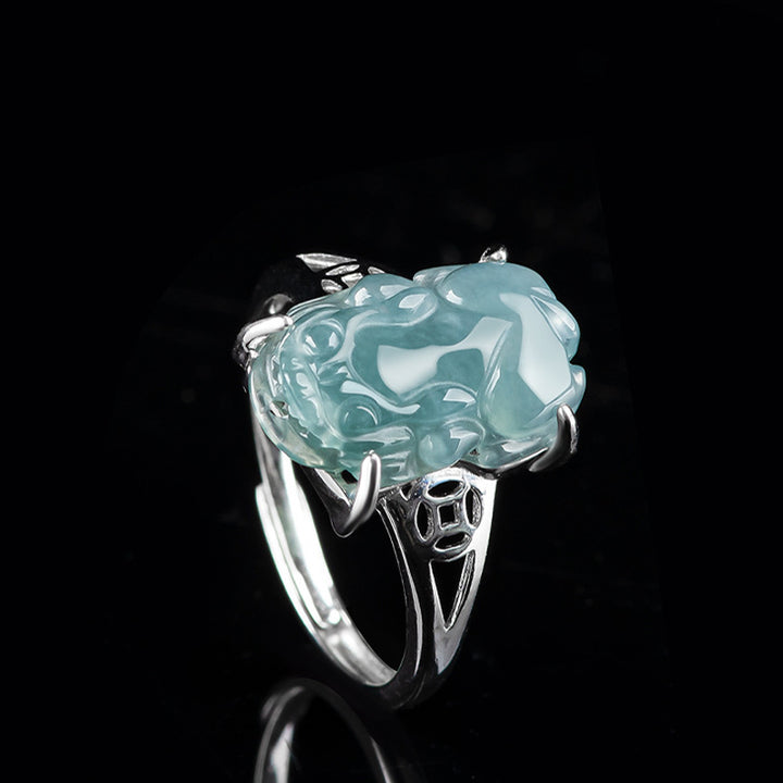 Buddha Stones Plata de Ley 925 Fengshui Riqueza Prosperidad Jade PiXiu Anillo de Suerte
