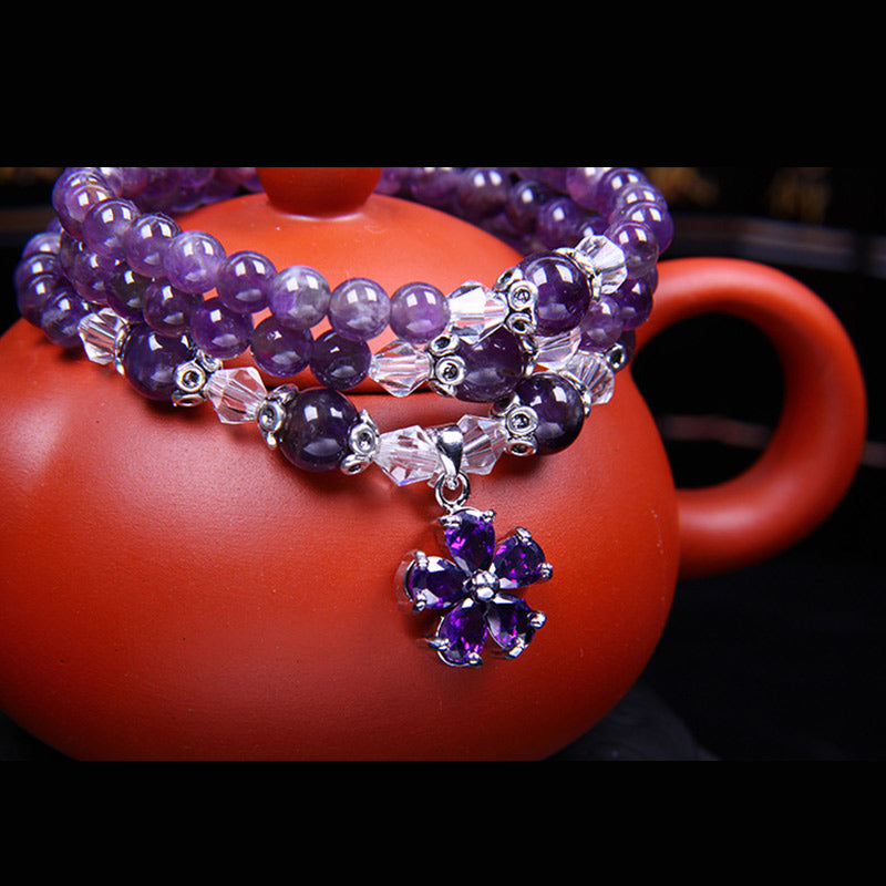 Pulsera de bendición de amatista tibetana con Buddha Stones