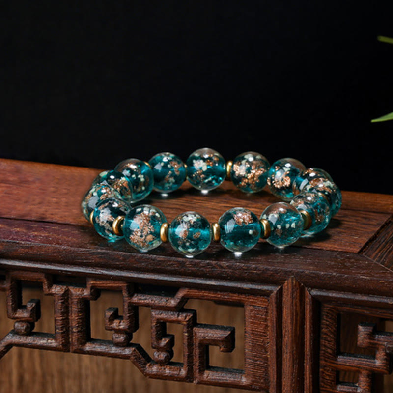 Pulsera de éxito con cuentas de cristal Liuli fluorescentes luminosas con abalorio familiar de bestia tragadora de oro con Buddha Stones