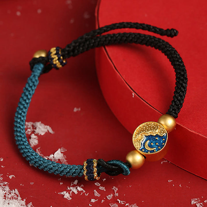 Pulsera de pareja de cuerdas de dos colores con Buddha Stones hechas a mano con grabado de montaña y mar de la suerte