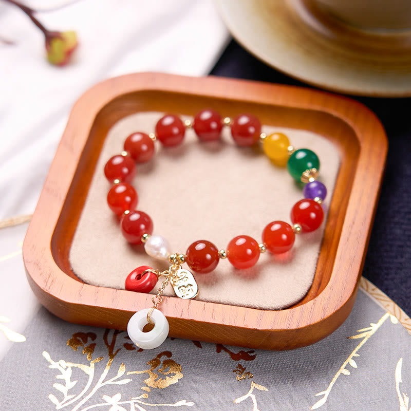 Pulsera de confianza con dije de hebilla de paz y ágata roja de jade con Buddha Stones
