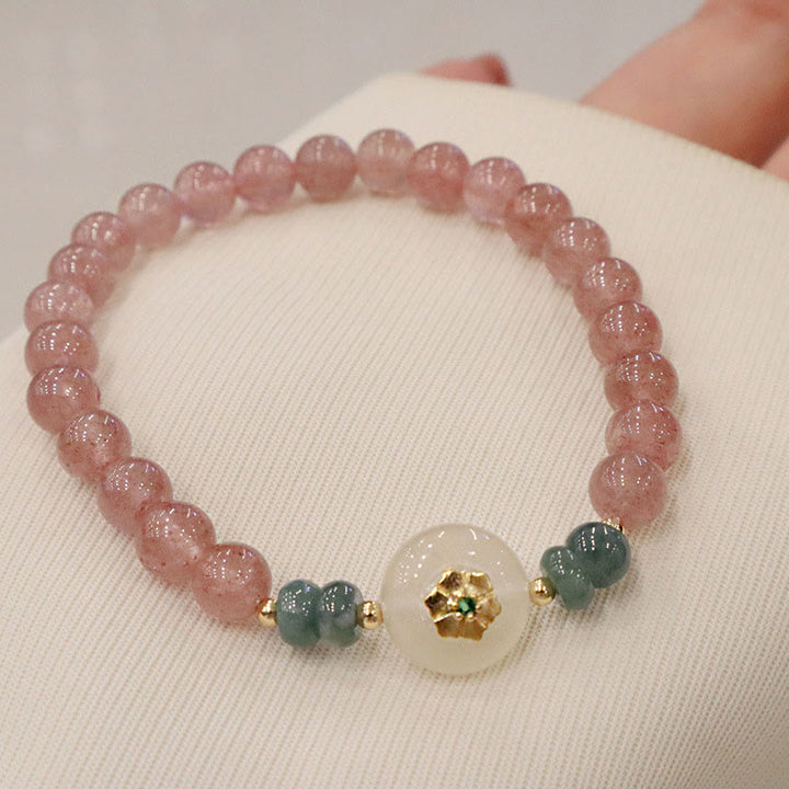 Pulsera curativa de jade y calcedonia de cuarzo fresa natural con Buddha Stones