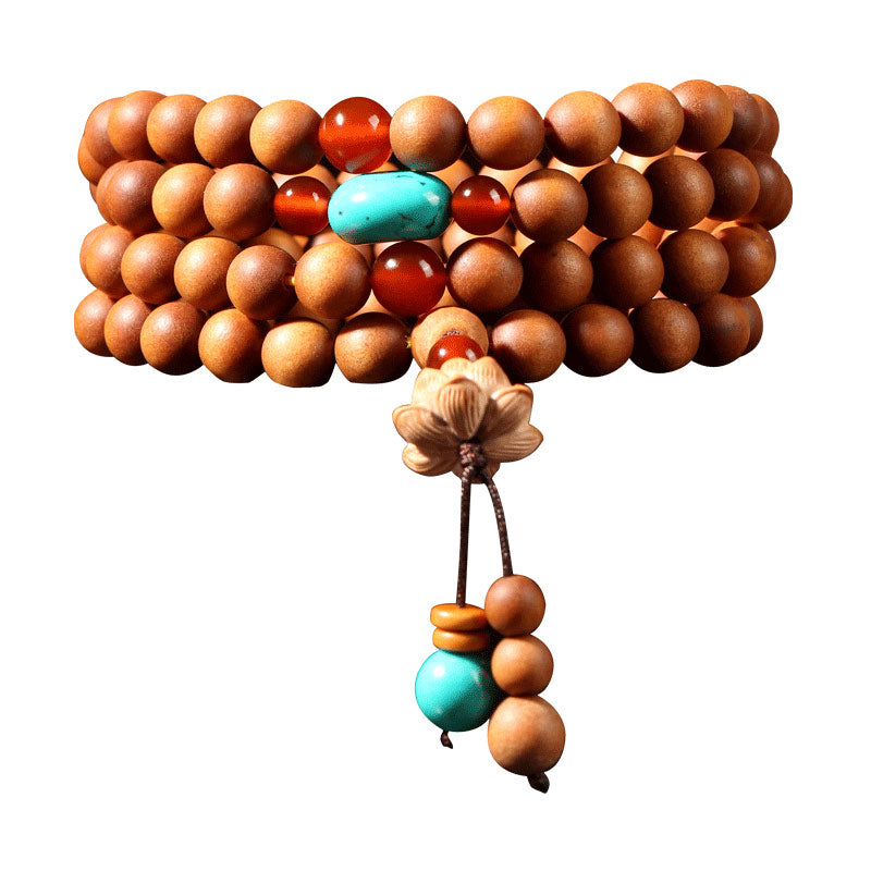 Pulsera Mala con dije de iluminación de loto de sándalo tibetano con Buddha Stones