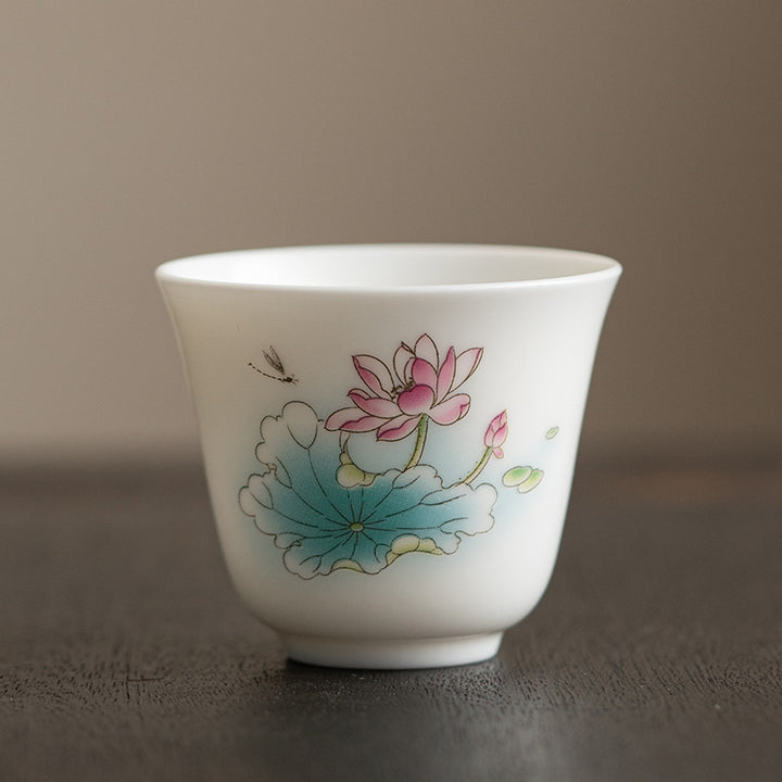 Taza de té de cerámica con Buddha Stones, flor de loto, hoja, montaña, pabellón, alce, peonía, taza de té de Kung Fu