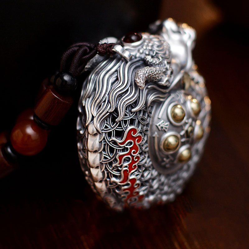 Buddha Stones de plata de ley 999, bola giratoria del Año del Dragón, cinco elementos, moneda de cobre, decoración colgante resistente