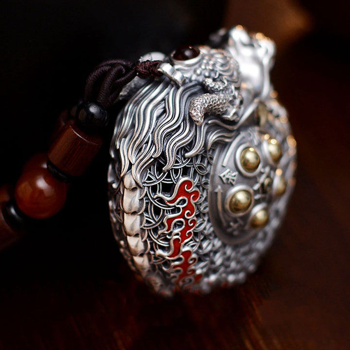 Buddha Stones de plata de ley 999, bola giratoria del Año del Dragón, cinco elementos, moneda de cobre, decoración colgante resistente