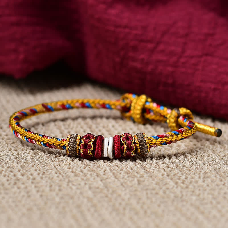 Pulsera de hilo trenzado de la suerte de color Dunhuang hecha a mano con Buddha Stones