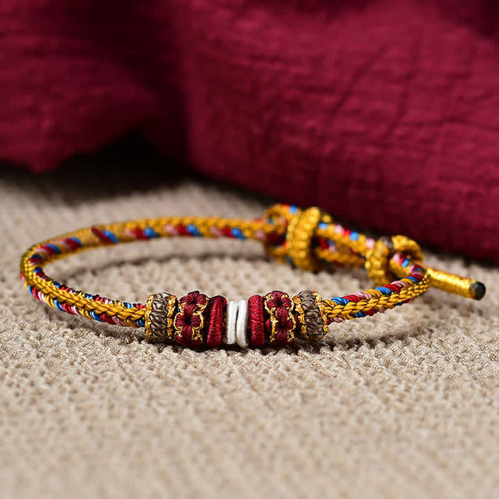 Pulsera de hilo trenzado de la suerte de color Dunhuang hecha a mano con Buddha Stones
