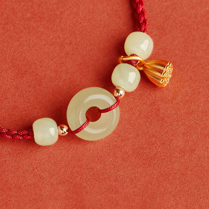 Pulsera de Buddha Stones, hebilla redonda de la paz, Jade, loto, felicidad, abundancia y riqueza