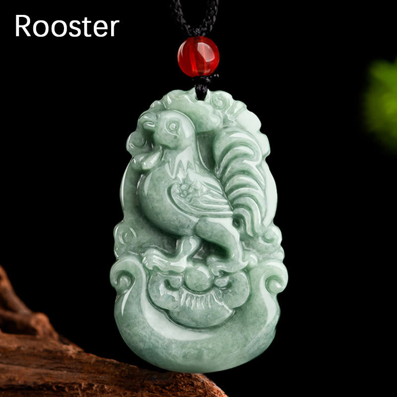 Buddha Stones Jade verde natural 12 Zodíaco chino Suerte Prosperidad Collar Colgante - Gallo - image 18