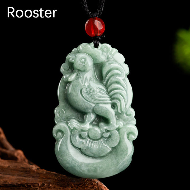Buddha Stones Jade verde natural 12 Zodíaco chino Suerte Prosperidad Collar Colgante - Gallo - image 18
