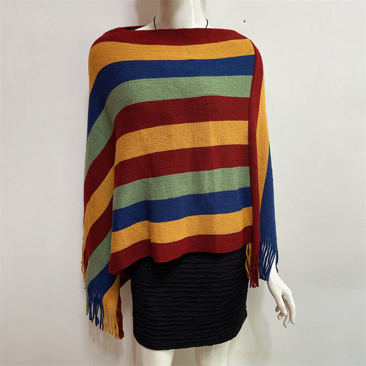 Bufanda de viaje acogedora para invierno con diseño de rayas tibetanas de Buddha Stones, chal con borlas