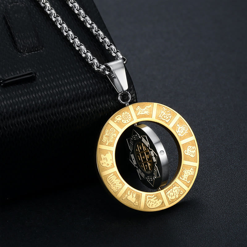 Buddha Stones Zodíaco chino Nueve palacios Ocho diagramas Bagua Amuleto Armonía Collar Colgante giratorio