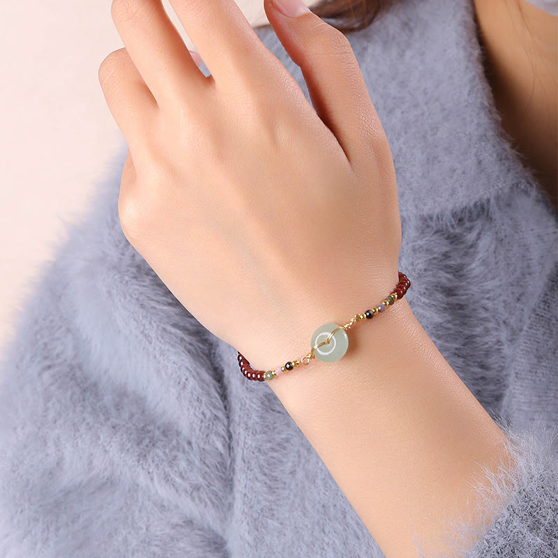 Pulsera tranquila con cuentas y hebilla de la paz, granate natural, Buddha Stones