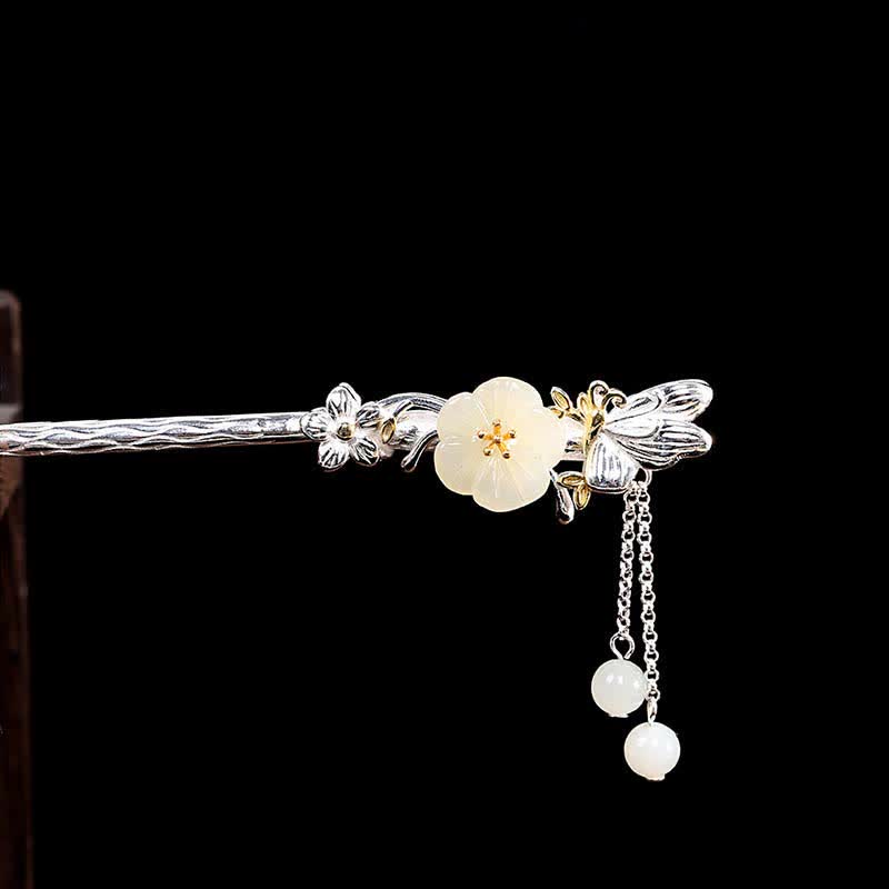 Horquilla de bendición de flor de jade blanco hetiano de plata de ley 925 - image 6
