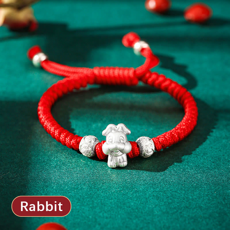 Pulsera para niños hecha a mano con cuerda roja del zodíaco chino de plata de ley 999 con Buddha Stones - Conejo (tamaño de pulsera 12+4cm) - image 14