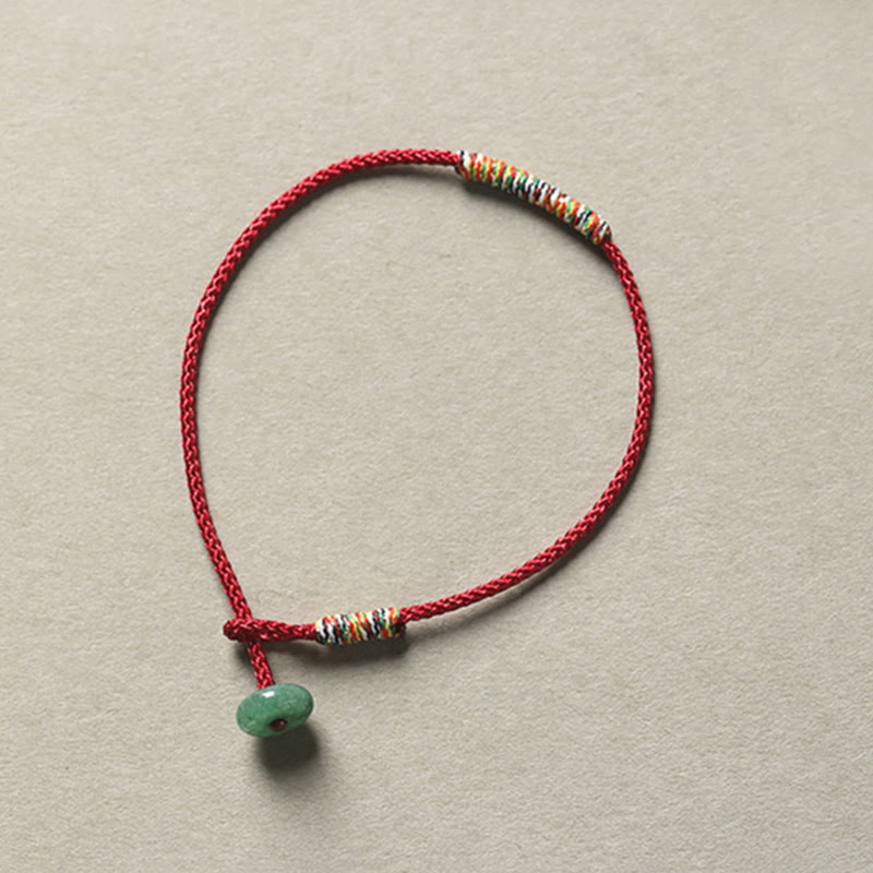 Pulsera de cuerda trenzada de protección de la suerte de aventurina verde hecha a mano tibetana con Buddha Stones