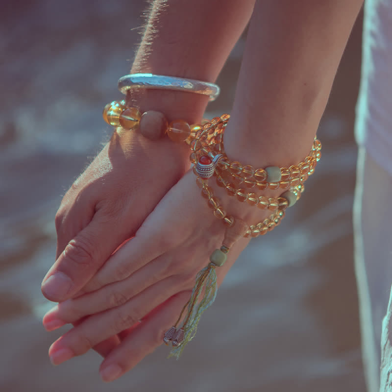 108 cuentas Mala de plata de ley 925, citrino, sándalo, turquesa, protección, pulsera de prosperidad - image 1