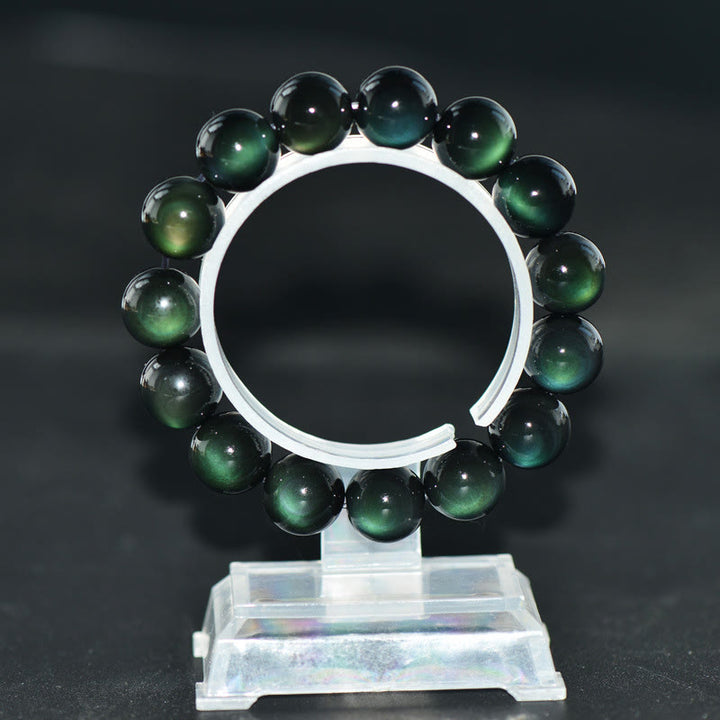 Pulsera de riqueza de obsidiana de ojo verde natural con Buddha Stones - image 7