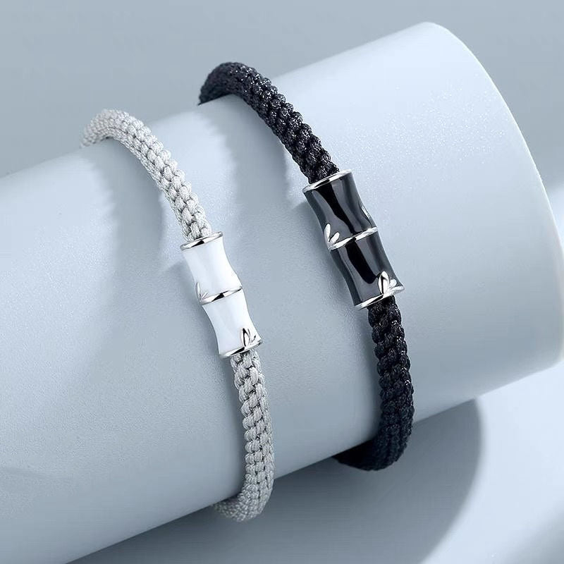 Pulsera de cuerda de pareja curativa con patrón de bambú de Buddha Stones