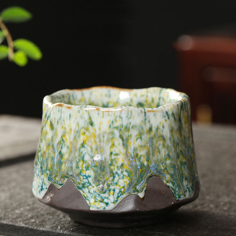 Taza de té de cerámica con Buddha Stones, color naranja, rojo, verde y amarillo, taza de té de Kung Fu