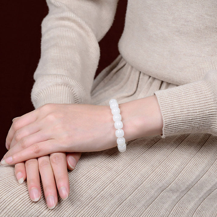 Pulsera de bendición de la felicidad de jade blanco hetiano con Buddha Stones - image 2