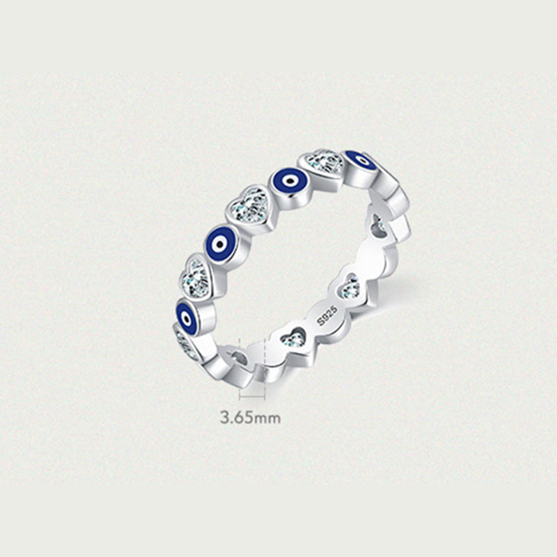 Anillo de bendición de circonita con forma de corazón de amor y mal de ojo de plata de ley 925 con Buddha Stones