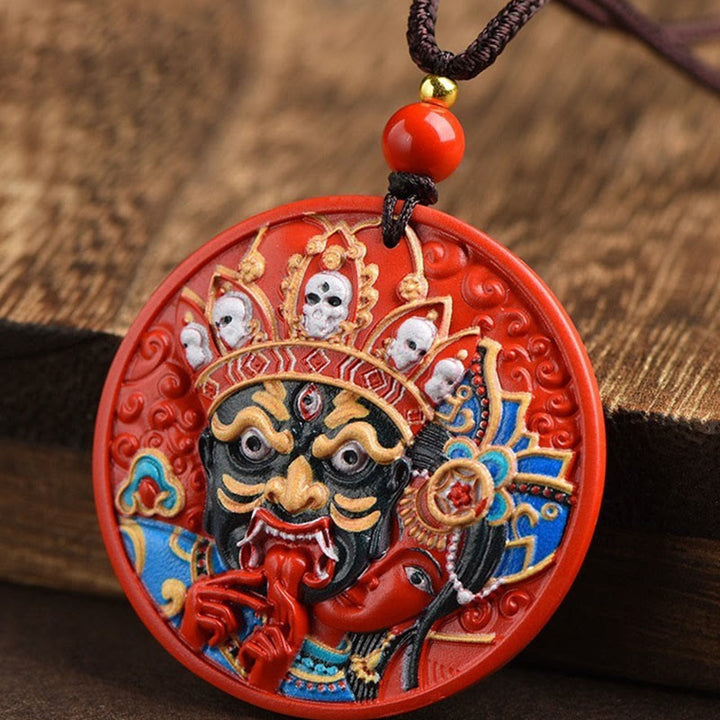 Collar con colgante de bendición de cinabrio pintado con Buddha Stones Zakiram, diosa de la riqueza