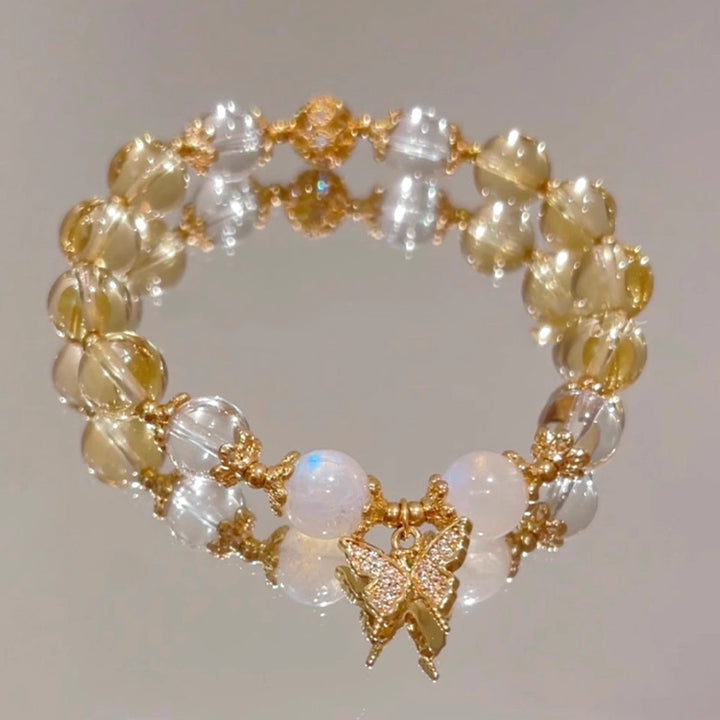 Pulsera de protección de prosperidad con dije de mariposa, piedra lunar, citrino, Buddha Stones