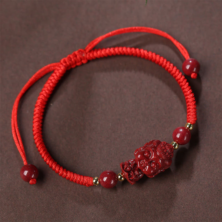 Pulsera de cuerda de bendición con amuleto de cinabrio de Buda natal del zodíaco chino con Buddha Stones