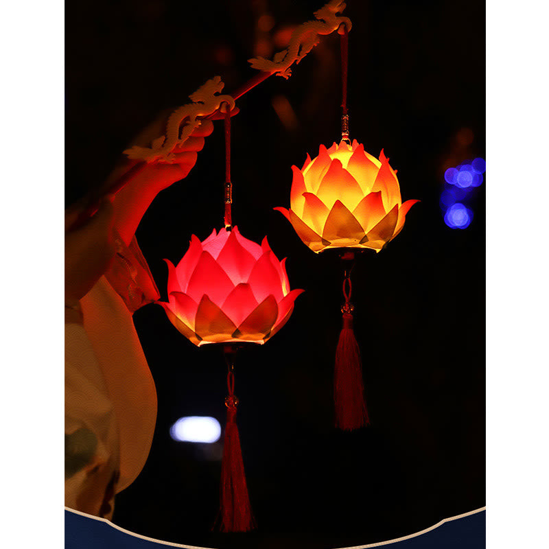 Buddha Stones DIY flor de loto dragón linterna borla lámpara decoración