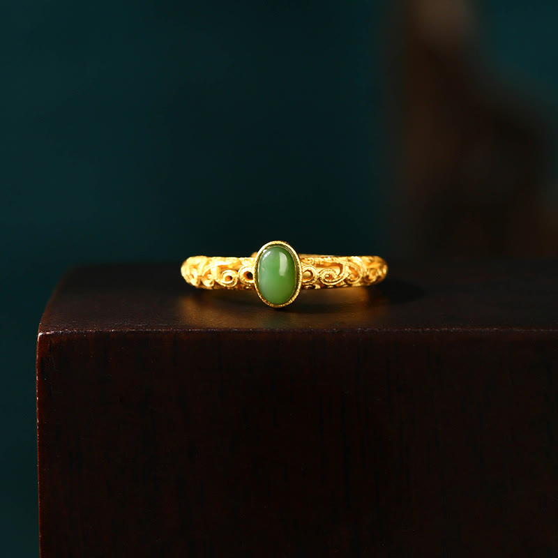 Anillo ajustable de la suerte de jade cian con patrón de nubes auspicioso de Buddha Stones