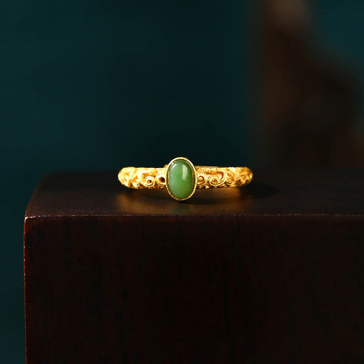 Anillo ajustable de la suerte de jade cian con patrón de nubes auspicioso de Buddha Stones