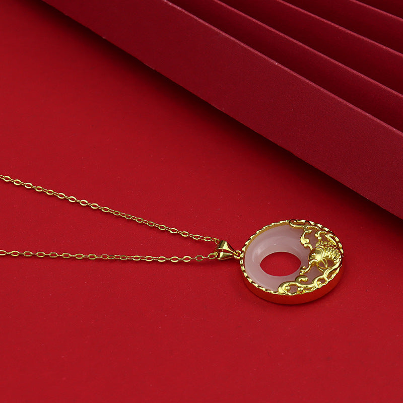 Colgante de collar de prosperidad de acero de titanio con pez Koi de jade blanco - image 5