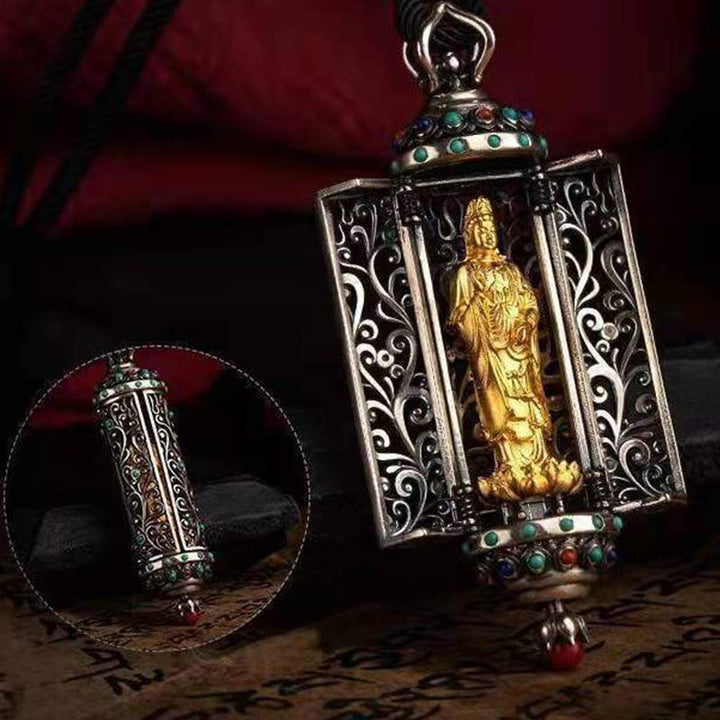 Buddha Stones tibetano Avalokitesvara decoración de protección de riqueza de plata