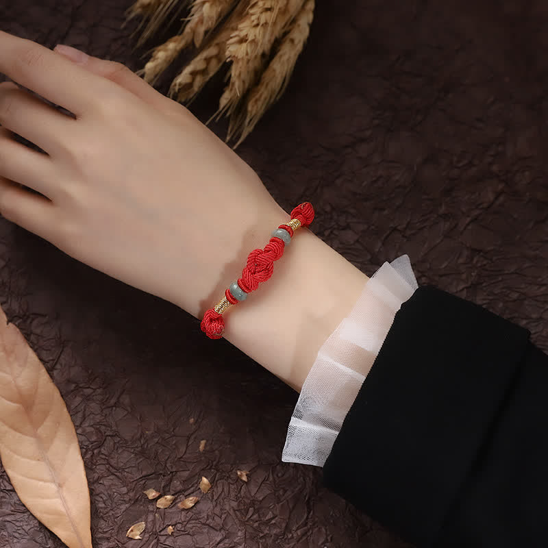 Pulsera de pareja trenzada con nudo de la suerte de Jade, hilo rojo, Buddha Stones