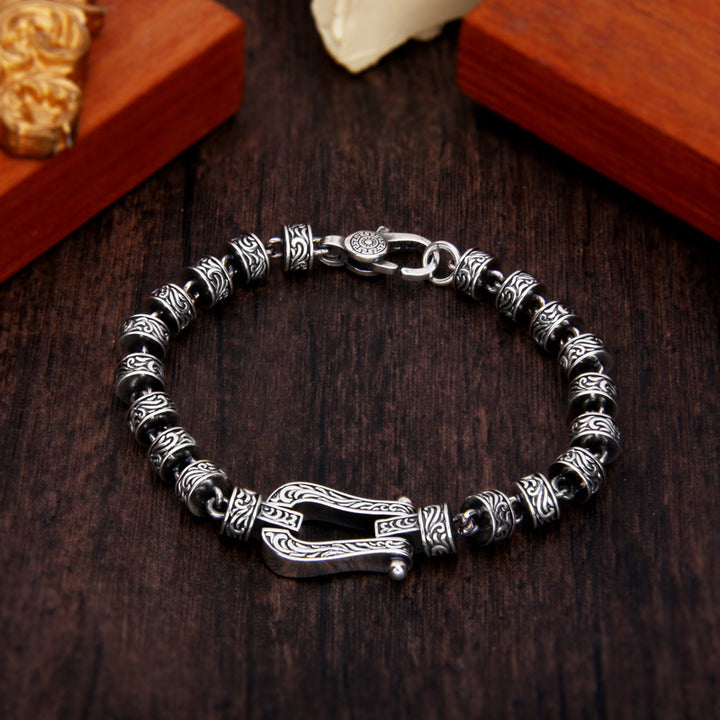Pulsera con hebilla de la suerte de cobre con diseño de flores de la dinastía Tang de Buddha Stones