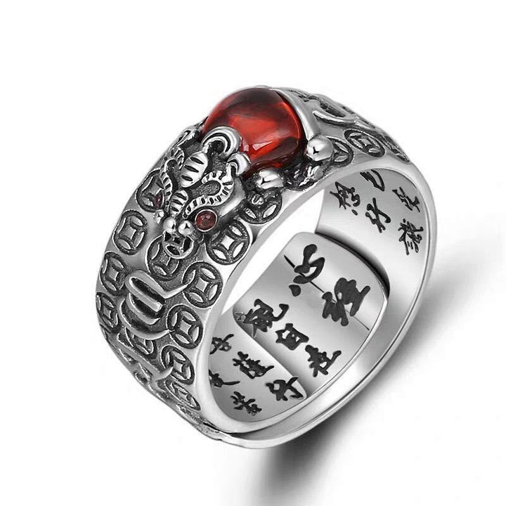 Genstone PiXiu Feng Shui Rana Vajra Dorje Corazón Sutra Riqueza Anillo Ajustable