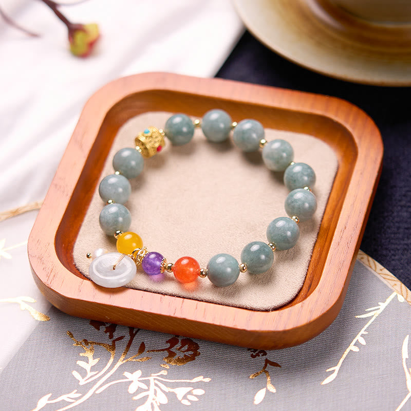 Pulsera de confianza con dije de hebilla de paz y ágata roja de jade con Buddha Stones