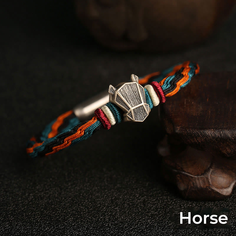 Pulsera de cuerda con nudo de reencarnación colorida, protección del zodiaco chino, Año del Dragón, plata de ley 999 hecha a mano con Buddha Stones