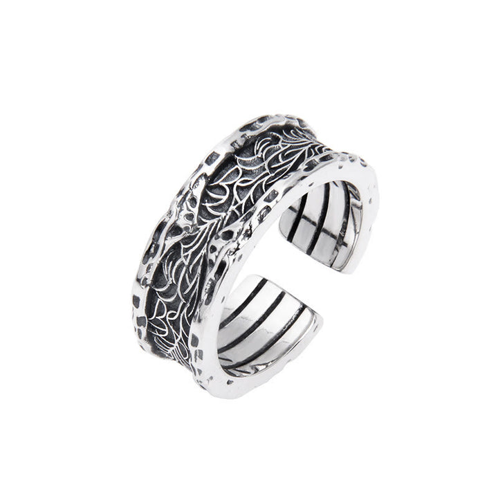 Anillo ajustable de plata de ley 925 con diseño de flor retro de la dinastía Tang