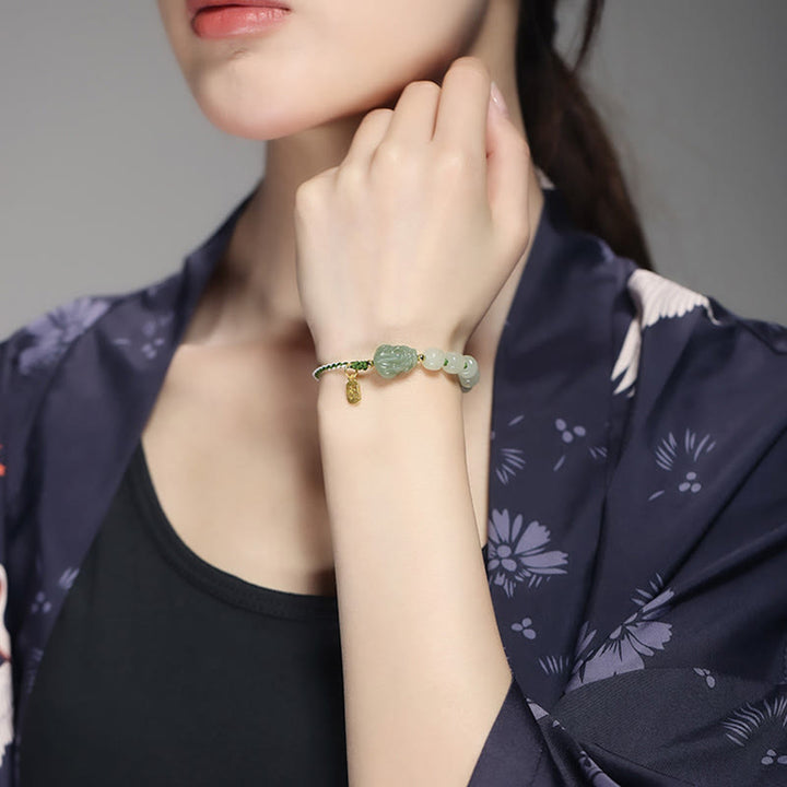 Pulsera de cuerda de personaje de jade natural Hetian PiXiu Luck Fu